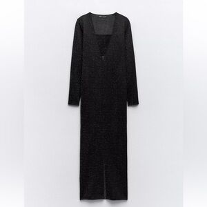 Zara Elegant Black Glitter Dress Size L Worn Once. Opening Under The Breastbone